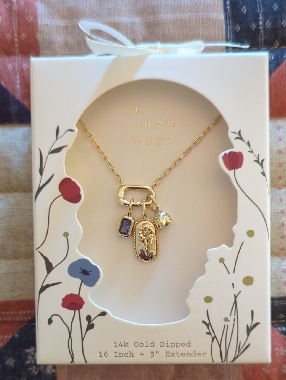 a new day Gold Plated Costume Jewelry Multi-Charm Necklace with Blue Accent